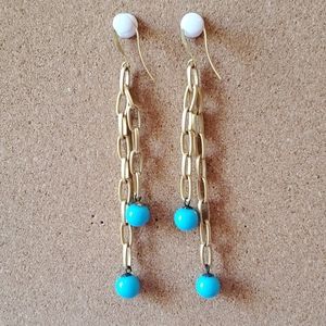 Hand Made Earrings Tourquoise Beads on Gold Chains
